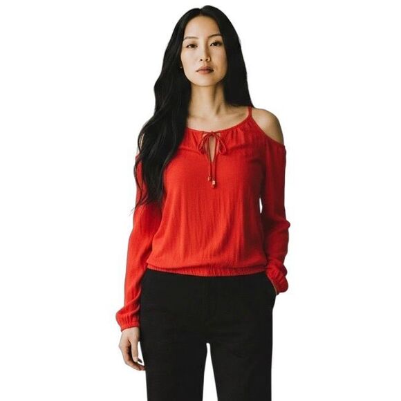 Michael Kors Women’s Cold Shoulder Long Sleeve Top Red Size Small - Picture 1 of 7